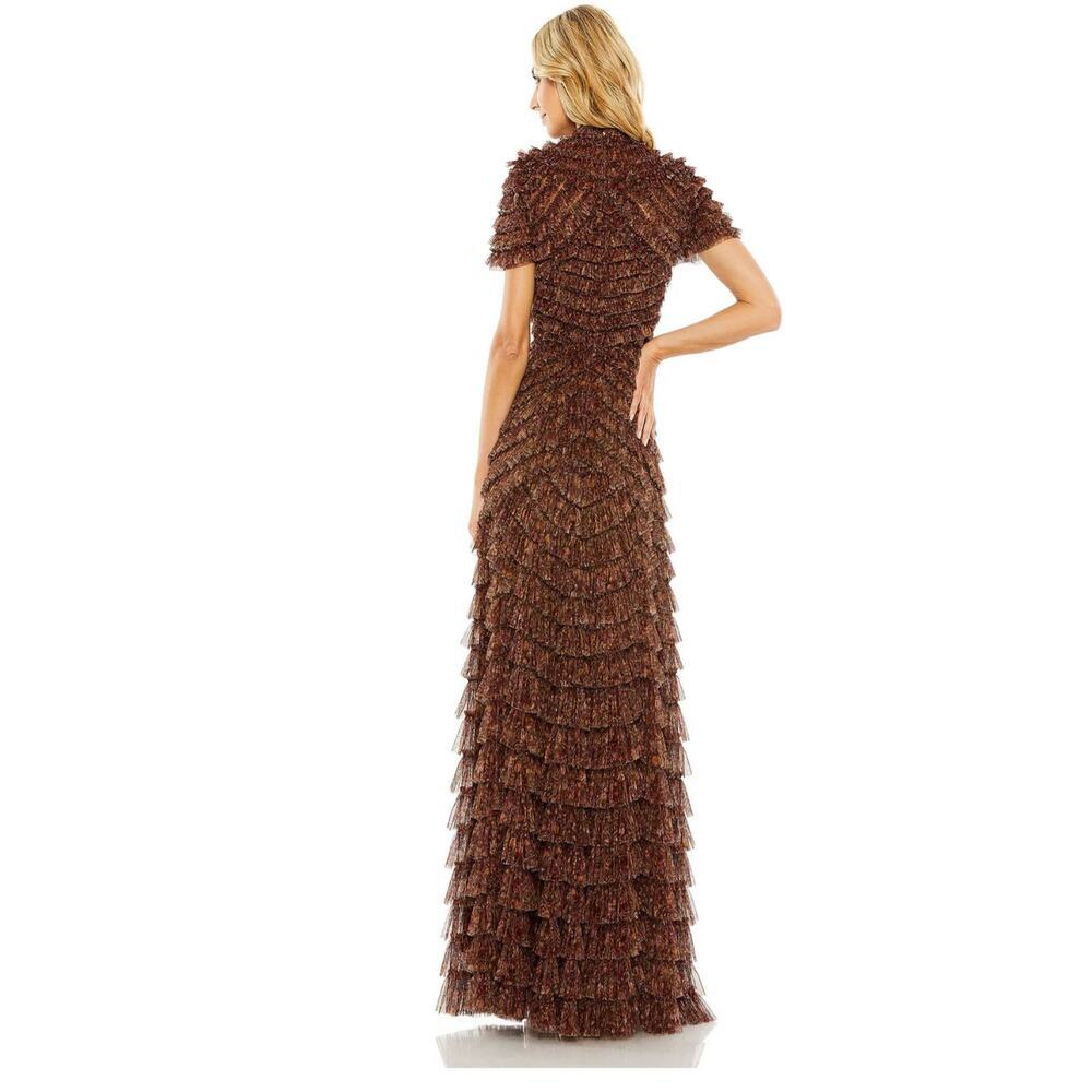 New with Tags Mac Duggal 8042 Brown Multi Tiered Ruffle Chiffon Gown Dress Sz 20 - Picture 2 of 16